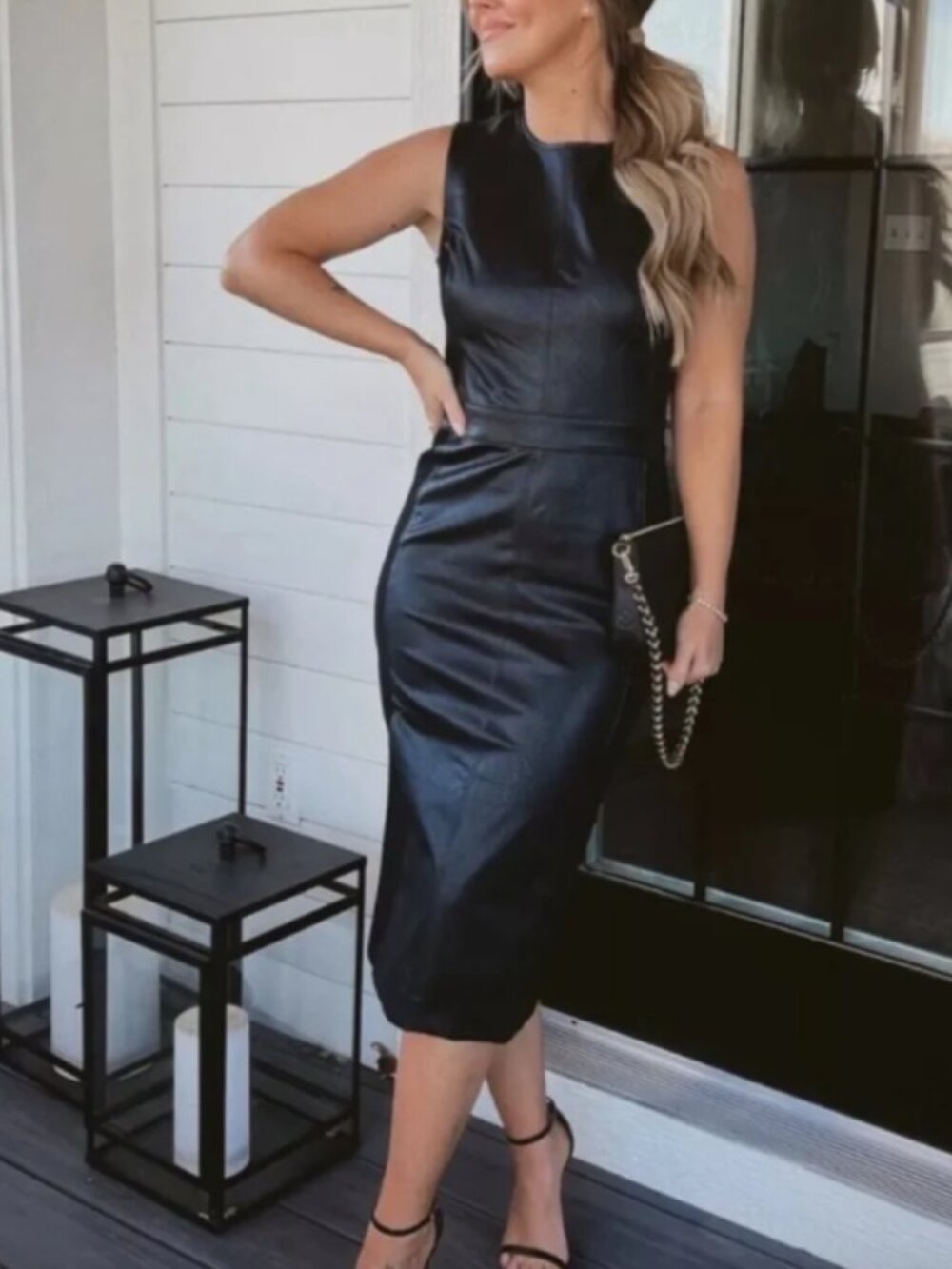 Spanx Leather Combo Sheath Sleeveless Black Dress Medium